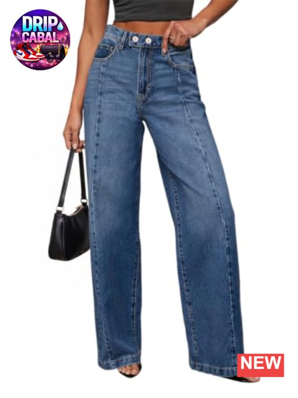 High Waisted Wide Leg Stretchy Baggy Denim Jeans Women's Raw Hem Pants